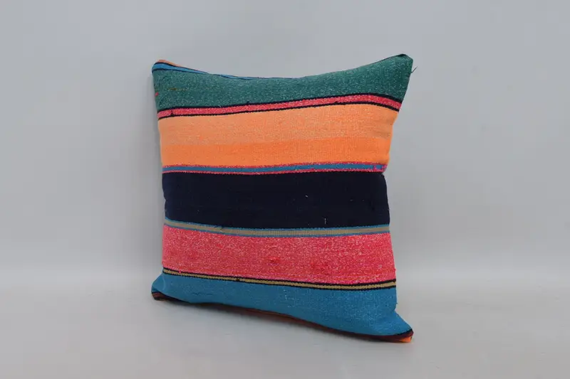 Handmade Kilim Cushion, 18x18 Orange Cushion, Interior Designer Pillow, Sustainable Cushion, Vintage Pillow, Cushion Cover, Seat Pillow Sham - 4