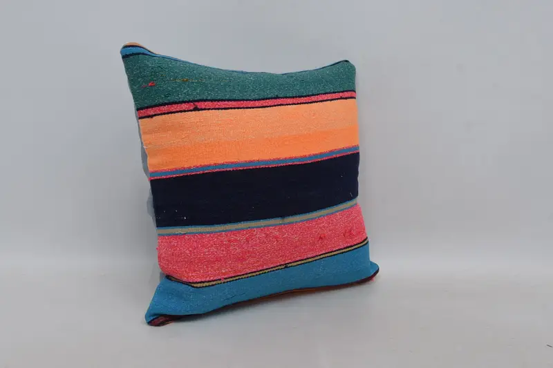 Handmade Kilim Cushion, 18x18 Orange Cushion, Interior Designer Pillow, Sustainable Cushion, Vintage Pillow, Cushion Cover, Seat Pillow Sham - 3