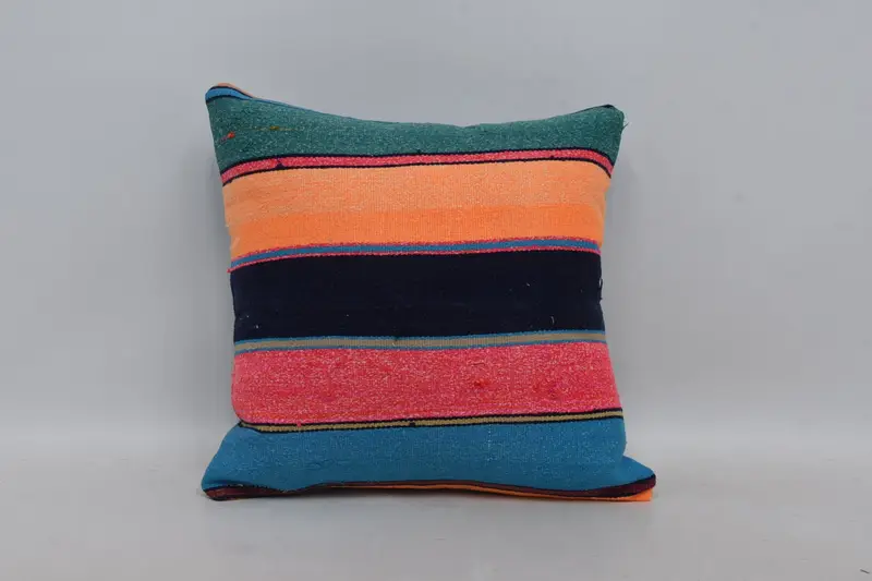 Handmade Kilim Cushion, 18x18 Orange Cushion, Interior Designer Pillow, Sustainable Cushion, Vintage Pillow, Cushion Cover, Seat Pillow Sham - 1