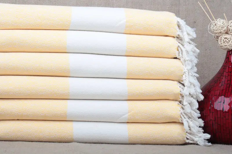Turkish Beach Towel Organic Cotton Yellow Diamond, 36x67 Inches