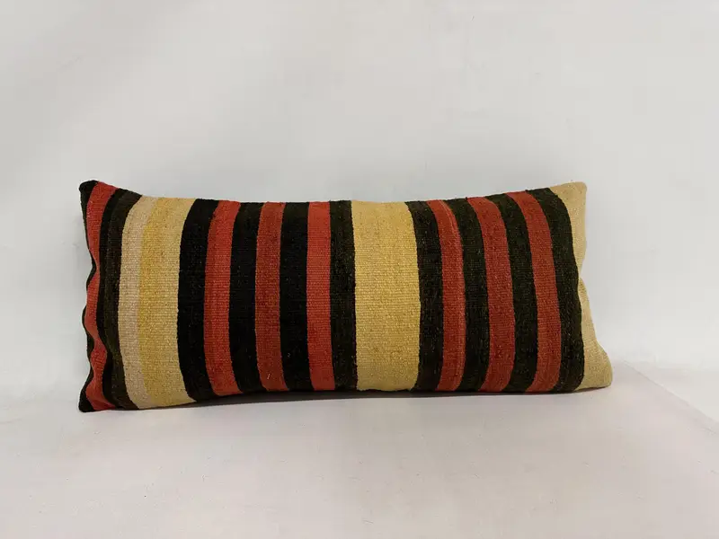 Turkish Kilim Pillow, Handmade Kilim Cushion, 16x36 Brown Pillow, Floor Cushion, Vintage Pillow, Pillow Cover, Turkish Corner Pillow - 1