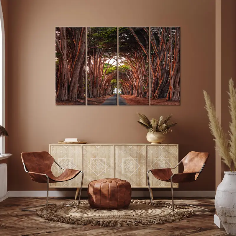 Fairytale Trees Art, Tree Path Canvas, Cypress Tree Tunnel, Tree Tunnel Artwork, Tree View Canvas, Tree Scenery Art, California Art, - 1