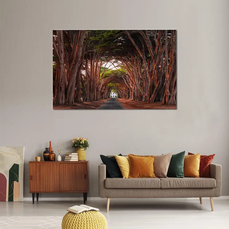 Fairytale Trees Art, Tree Path Canvas, Cypress Tree Tunnel, Tree Tunnel Artwork, Tree View Canvas, Tree Scenery Art, California Art, - 9