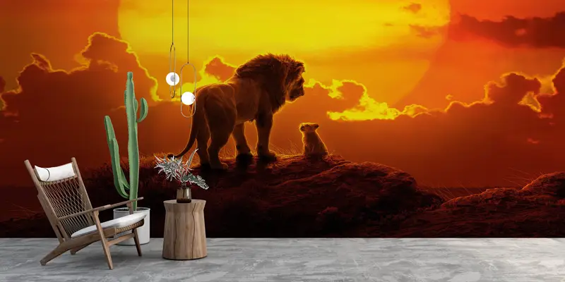 Zarif Aslan Fotoğraf Çiftlik Evi Duvar Kağıdı: Modern Turuncu Baskılı Tasarım