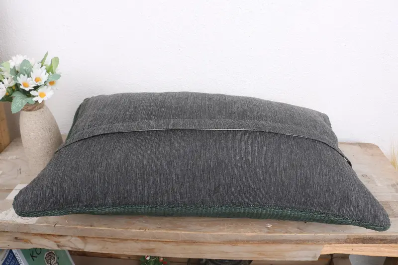 Vintage Throw Pillow Sham, Cushion, Kilim Pillow, Floor Pillow, Gift Pillow, 12x20 Green Pillow Cover, Throw Kilim Pillow - 7