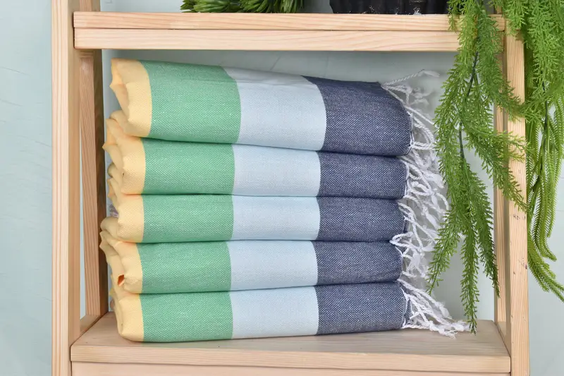 Personalized Orange-Green Striped Towel, Organic Cotton/Linen, 40x71 Inches