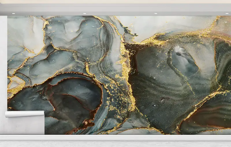 Zarif Yeşil Mermer Baskılı Duvar Kağıdı: Lüks Çağdaş Dekor