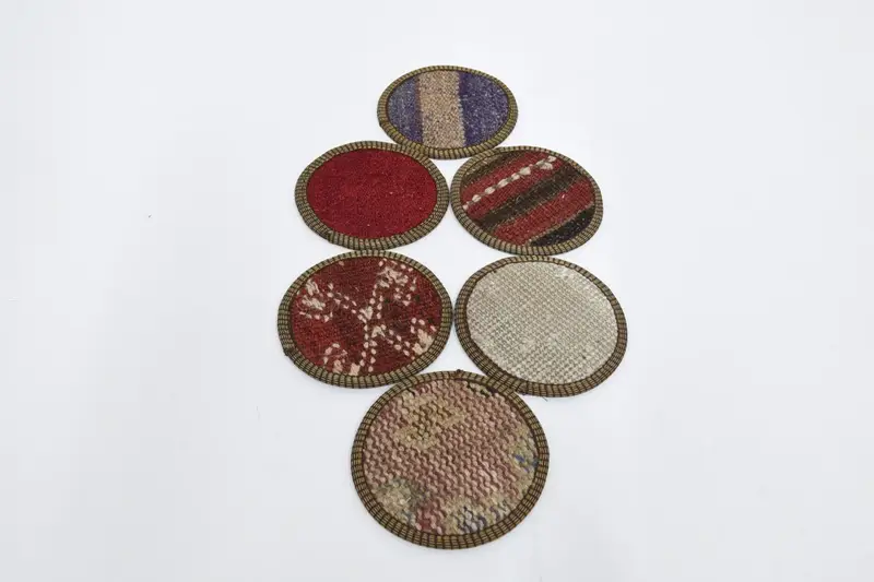 Bohemian Round Coaster, Red and Bronze Coaster for Kitchen Decor