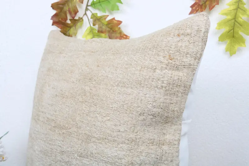 Pillow Sham, Handmade Kilim Cushion, Handmade Rug Seat Pillow Sham, Pillow for Couch, 18x18 Beige Pillow Sham, Kilim Pillow Cover - 5