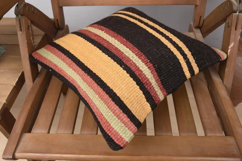 Antique Pillows, Anatolian Cushion Cover, Kilim Pillow Cover, Turkish Kilim Pillow, 14x14 Brown Pillow Cover, Cushion Case - 5
