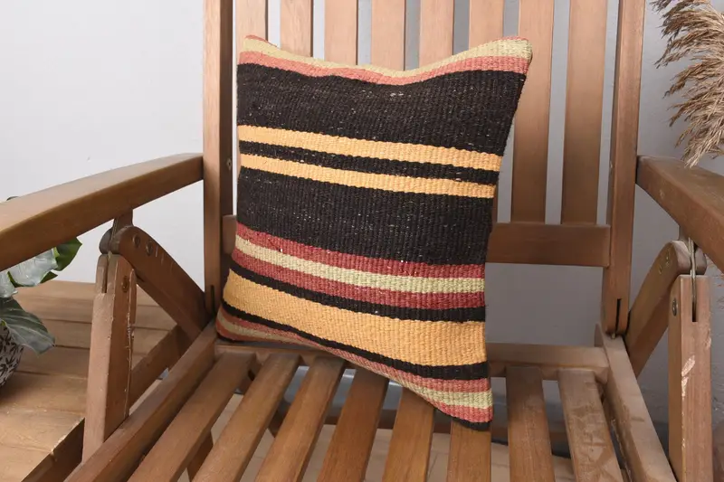 Antique Pillows, Anatolian Cushion Cover, Kilim Pillow Cover, Turkish Kilim Pillow, 14x14 Brown Pillow Cover, Cushion Case - 4