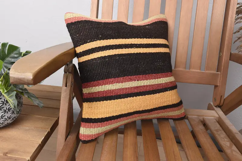 Antique Pillows, Anatolian Cushion Cover, Kilim Pillow Cover, Turkish Kilim Pillow, 14x14 Brown Pillow Cover, Cushion Case - 2
