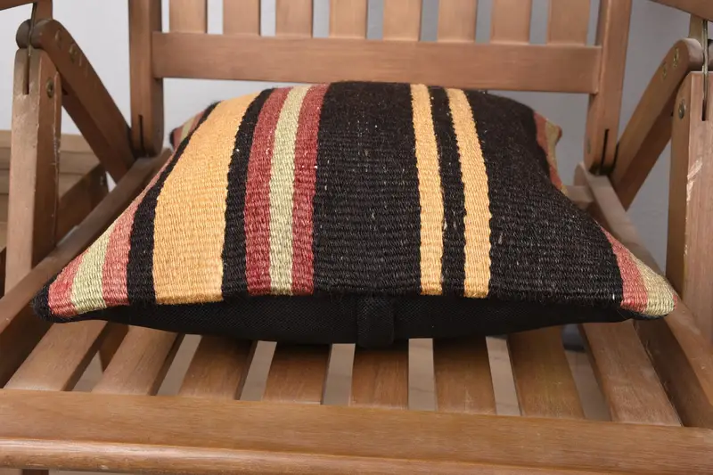 Antique Pillows, Anatolian Cushion Cover, Kilim Pillow Cover, Turkish Kilim Pillow, 14x14 Brown Pillow Cover, Cushion Case - 6