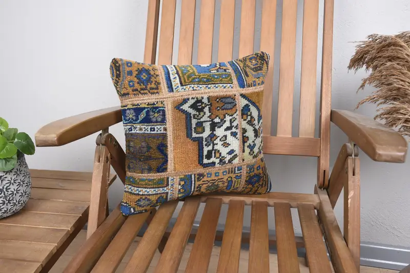 Kilim Pillow, Crochet Pattern Cushion, Interior Designer Pillow, Pillow, Turkish Pillow, 14x14 Brown Pillow Sham, Pastel Pillow Case - 1