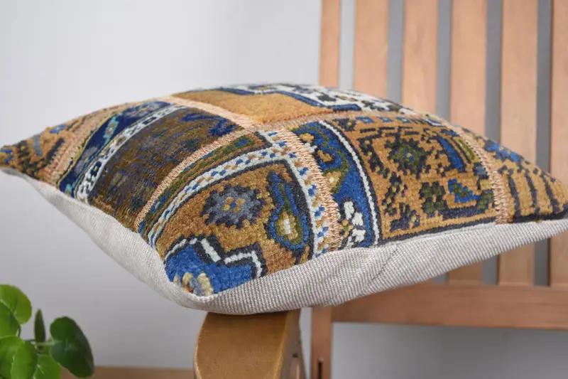 Kilim Pillow, Crochet Pattern Cushion, Interior Designer Pillow, Pillow, Turkish Pillow, 14x14 Brown Pillow Sham, Pastel Pillow Case - 6