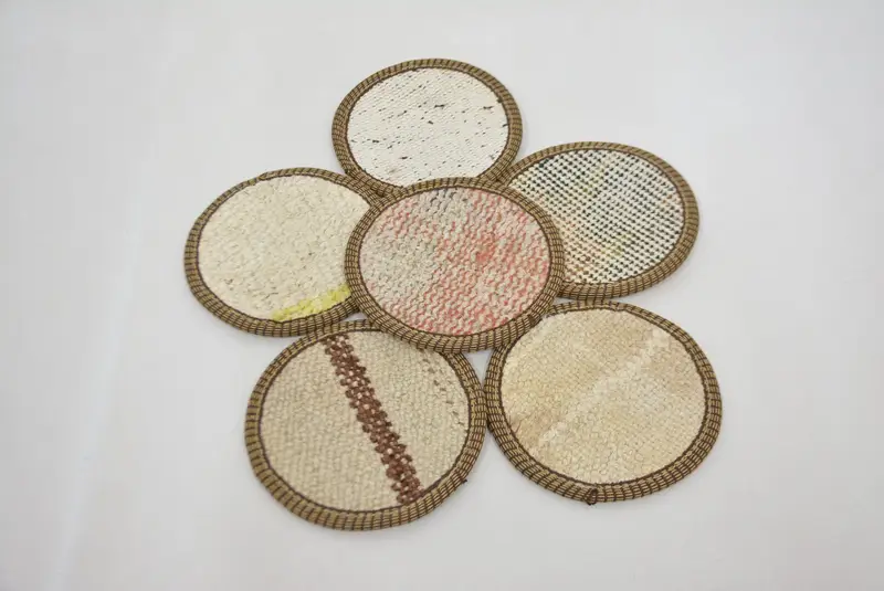 Bohem Yuvarlak Bardak Altlığı, Beyaz ve Turuncu Etnik Bardak Altlığı