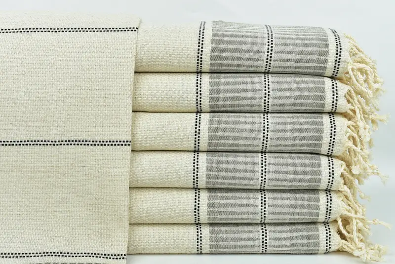 Hand Towel, Khaki Green Striped, Linen, 20x40 Inches