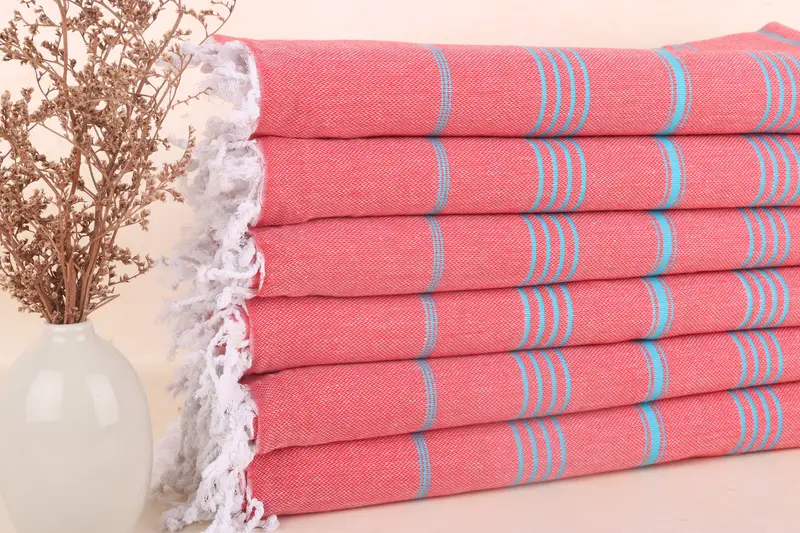 Türkisches Strandtuch, rot-türkis gestreift, 40 x 71 Zoll, Bio-Baumwolle