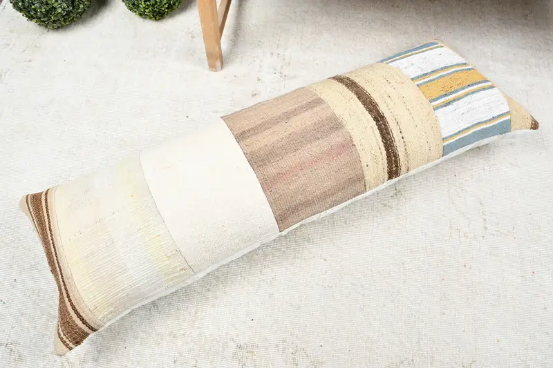 Turkish Pillow, 16x48 Beige Pillow Sham, Vintage Kilim Pillow, Bed Pillow Cover, Throw Kilim Pillow, Cushion Case, Cotton Pillow Sham - 8