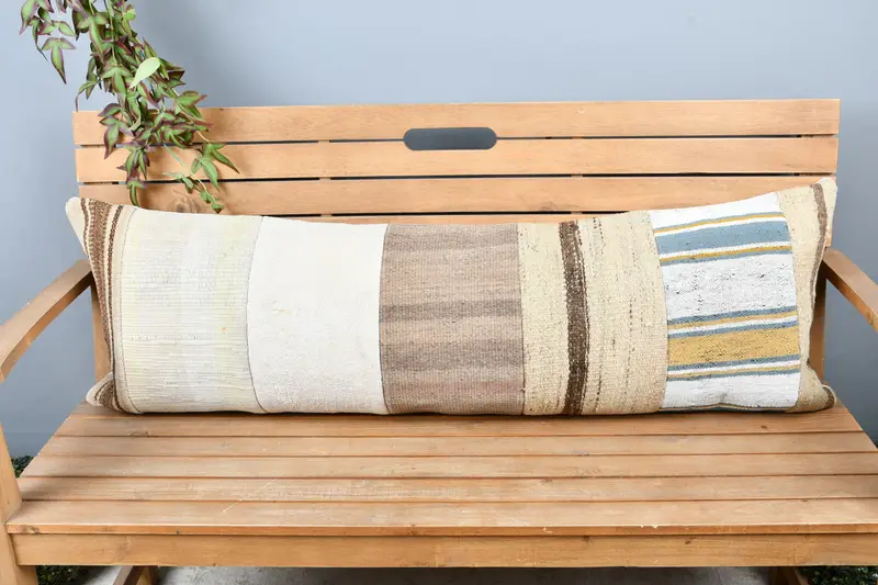 Turkish Pillow, 16x48 Beige Pillow Sham, Vintage Kilim Pillow, Bed Pillow Cover, Throw Kilim Pillow, Cushion Case, Cotton Pillow Sham - 6