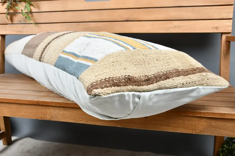 Turkish Pillow, 16x48 Beige Pillow Sham, Vintage Kilim Pillow, Bed Pillow Cover, Throw Kilim Pillow, Cushion Case, Cotton Pillow Sham - 3