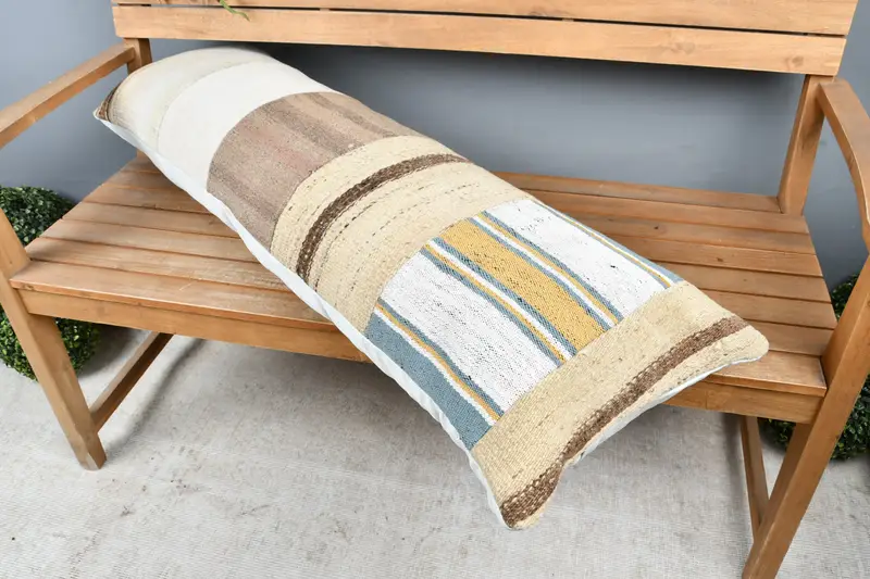 Turkish Pillow, 16x48 Beige Pillow Sham, Vintage Kilim Pillow, Bed Pillow Cover, Throw Kilim Pillow, Cushion Case, Cotton Pillow Sham - 2