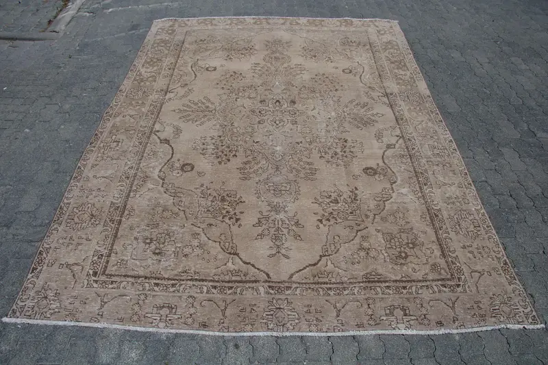 7,8x10,5 ft Teppich, türkischer Vintage-Teppich, brauner Oushak-Wollteppich - 1