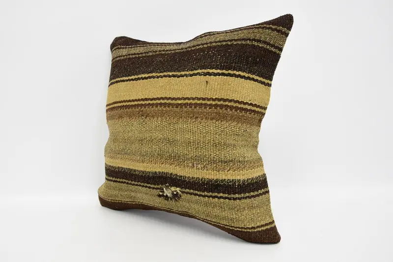 Cushion Cover, Chair Pillow Sham, Comfy Throw Pillow, Kilim Pillow, Home Decor Pillow, 16x16 Brown Cushion Case, Patio Cushion Case, Boho Pillow - 4