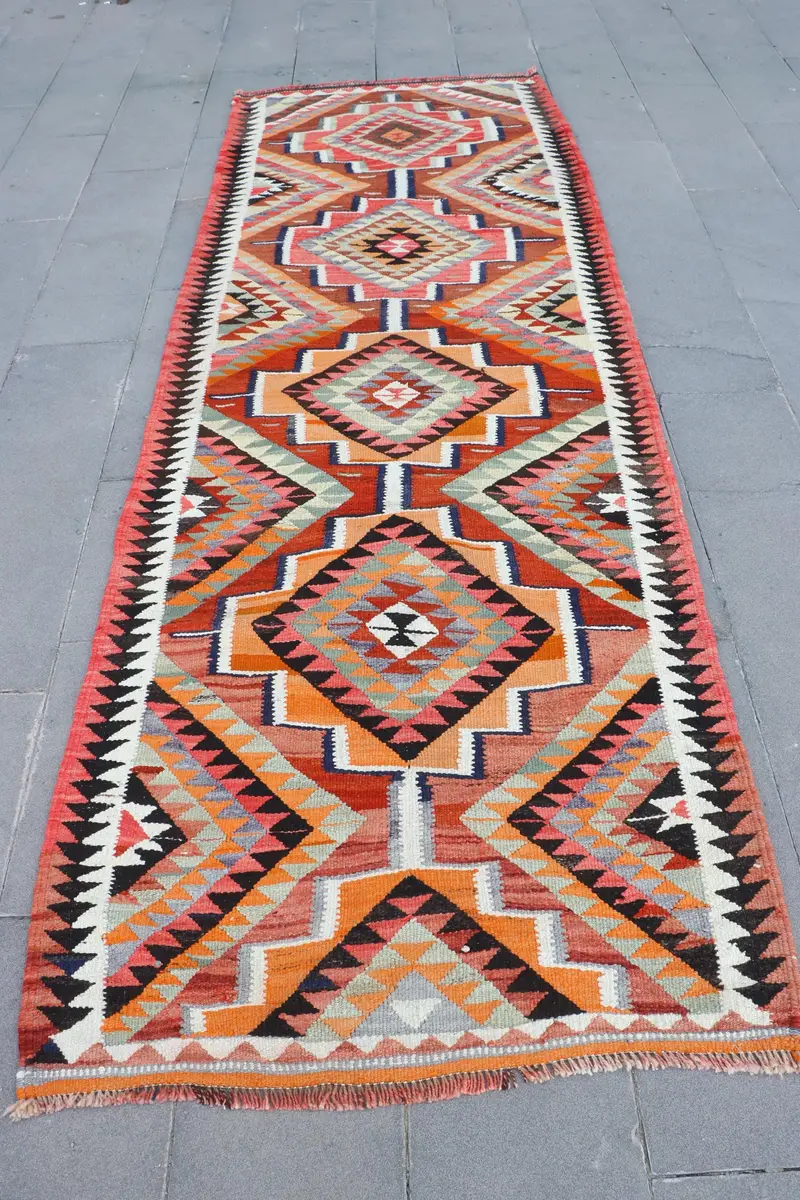 Red & Orange Striped Rug, 3,6x10,7 ft Vibrant Decor