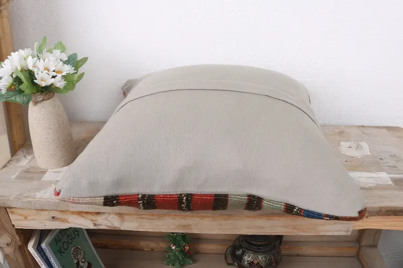 Interior Designer Pillow, Vintage Kilim Pillow, Cotton Cushion Cover, 16x16 Red Pillow Sham, Ethnical Kilim Rug Pillow, Tribal Cushion, Cushion Case - 7