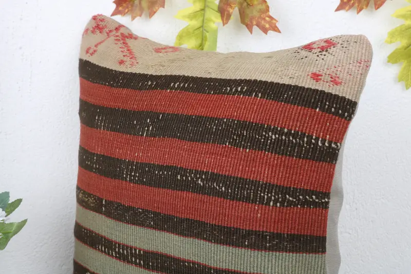 Interior Designer Pillow, Vintage Kilim Pillow, Cotton Cushion Cover, 16x16 Red Pillow Sham, Ethnical Kilim Rug Pillow, Tribal Cushion, Cushion Case - 5