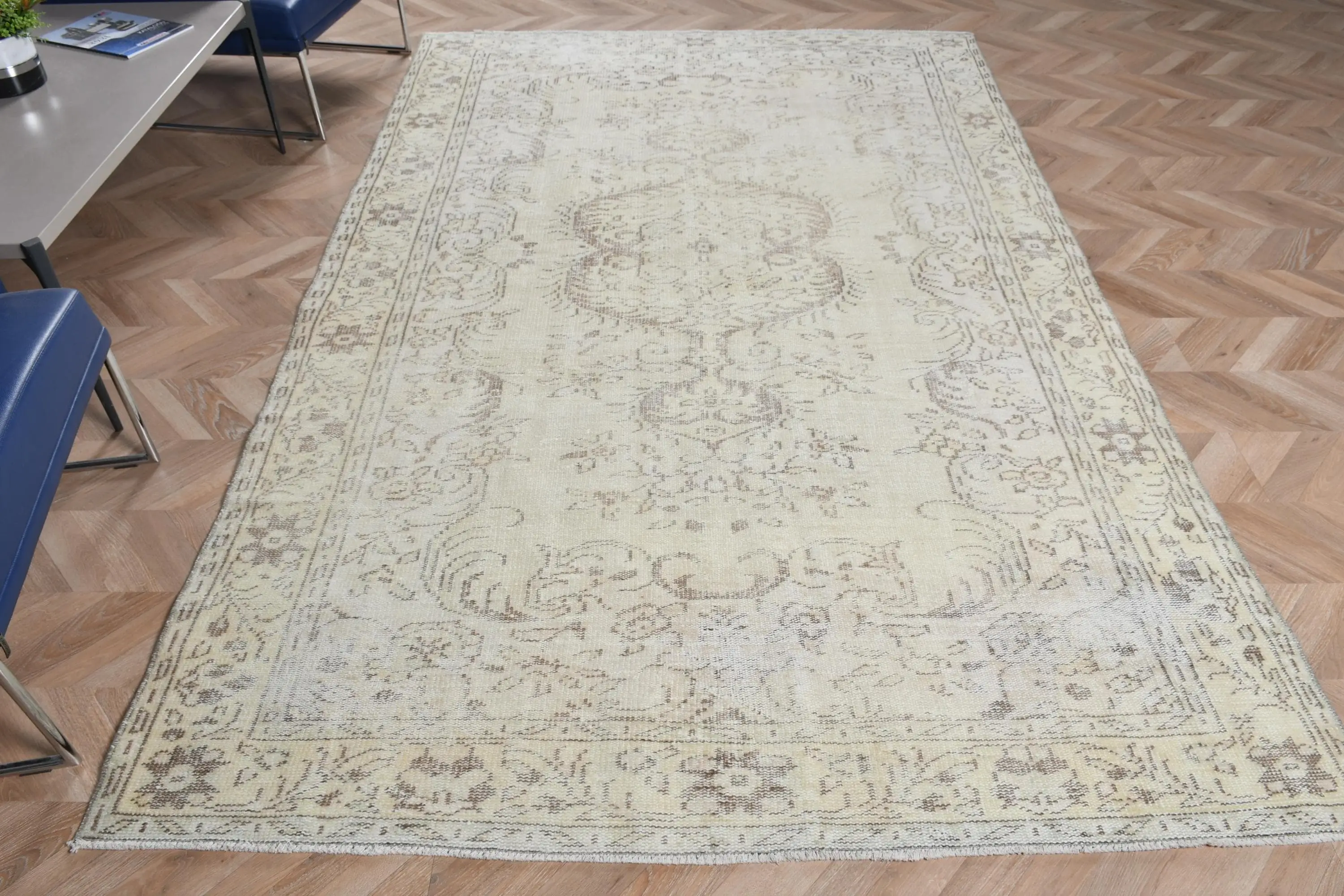 Türk 5.9x9.7 ft Halı, Vintage Büyük Halı, Beyaz Halı - 1