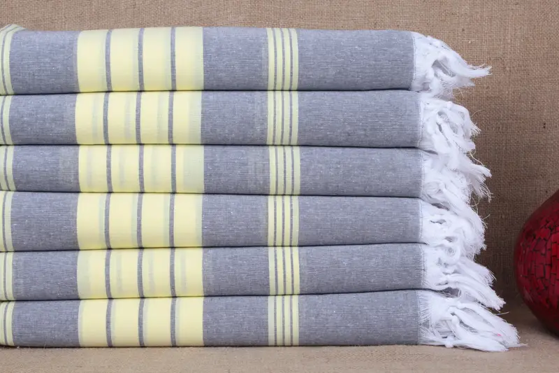 Personalized Turkish Towel Monogrammed Gray-Light Yellow, 40x71 Inches