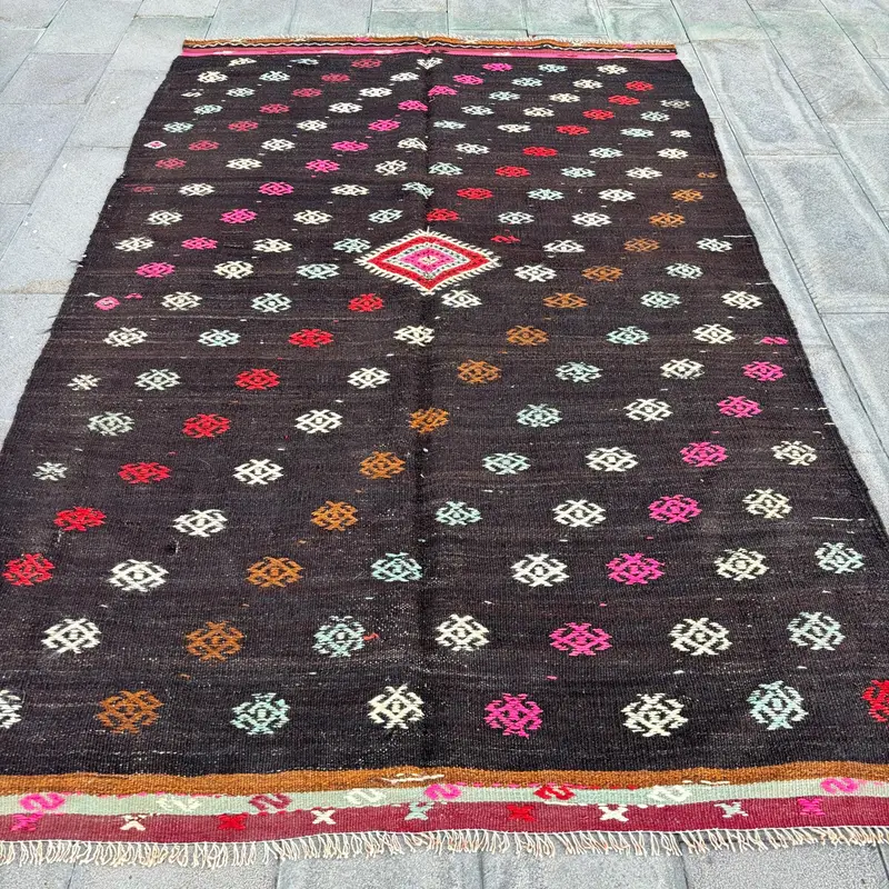 Kahverengi ve Bej Halı, 5,9x9,5 ft Geometrik Çiçek Desenli