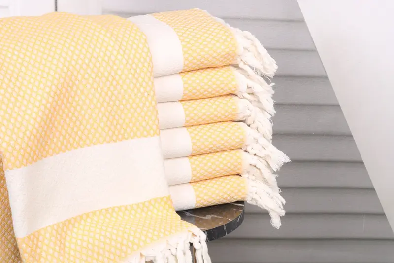 Beach Towel Dark Yellow Cotton, Handmade, Personalized, 36x67 Inches