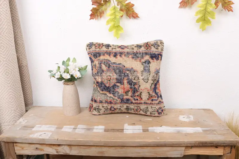 Blau-grünes, floral besticktes Wurfkissen, vielseitiges 12x12-Kissen