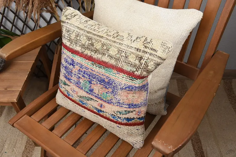 14x14 Blue Cushion Cover, Christmas Cushion, Handmade Kilim Cushion, Pillow Sham, Toss Pillow Sham, Gift Pillow, Turkish Pillow - 5