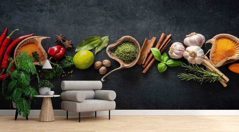 Zarif Baharat Baskılı Duvar Kağıdı: Mutfağınızı ve Yemek Odanızı Dönüştürün