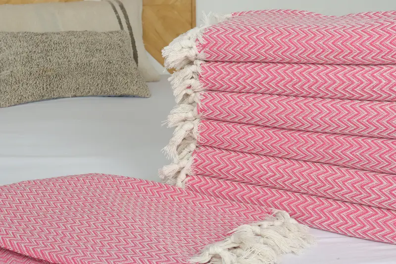 Woven Throw Blanket, Custom Blanket, Couch Throw, Turkish Towel Blanket, Tablecloth, Best Friend Wedding Gift, 76x64 Cotton Zig zag Towel - 3