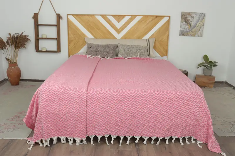Woven Throw Blanket, Custom Blanket, Couch Throw, Turkish Towel Blanket, Tablecloth, Best Friend Wedding Gift, 76x64 Cotton Zig zag Towel - 1