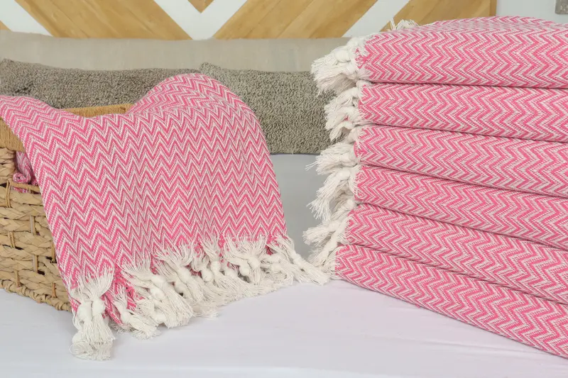 Woven Throw Blanket, Custom Blanket, Couch Throw, Turkish Towel Blanket, Tablecloth, Best Friend Wedding Gift, 76x64 Cotton Zig zag Towel - 4