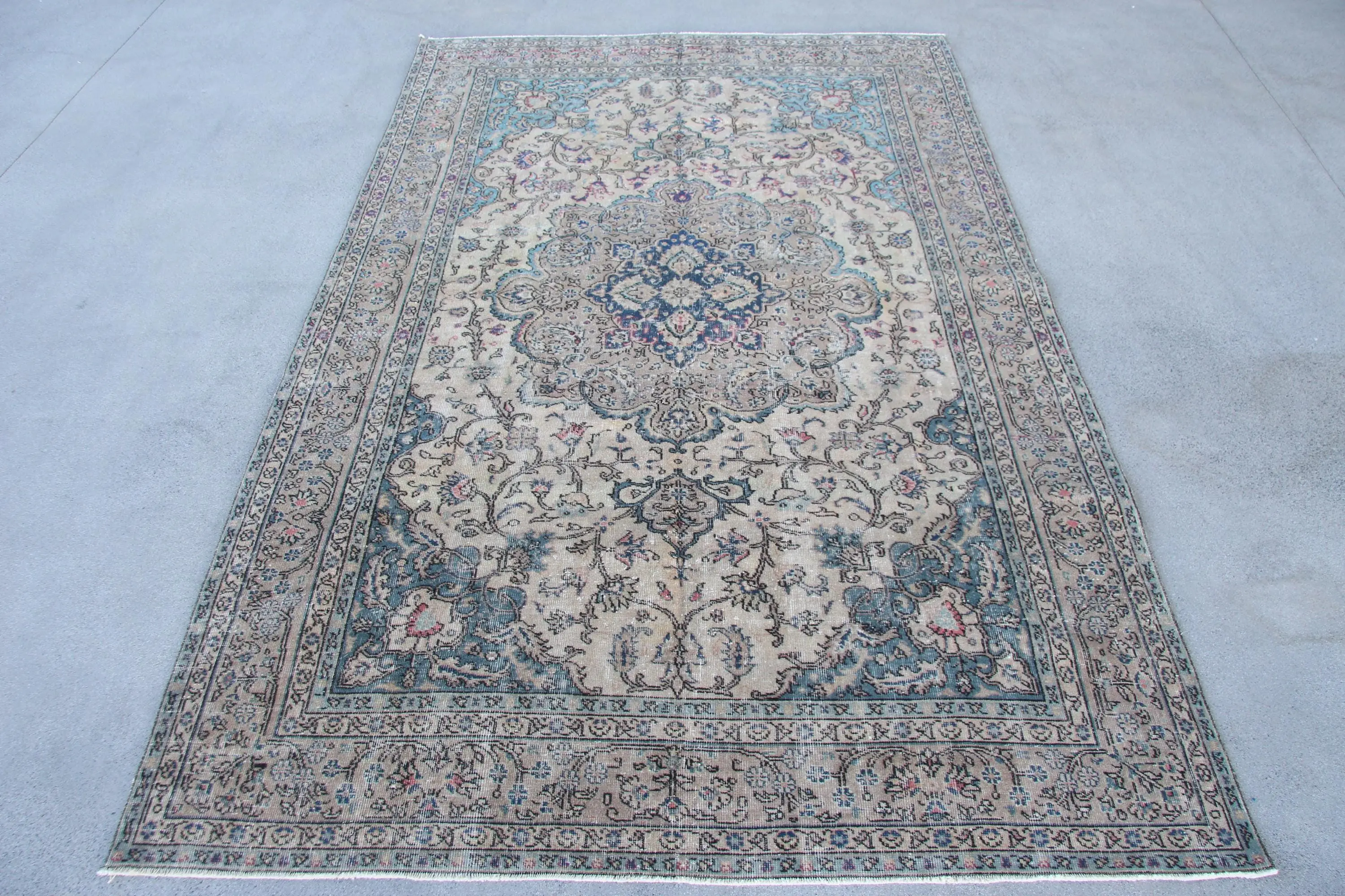 6.3x10 ft Vintage Büyük Halı, Türk Mavisi Güneybatı Halısı - 1