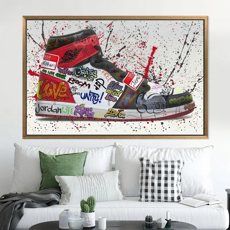 Modern Graffiti Air Jordan Sneaker Canvas Print - Artistic Elegance
