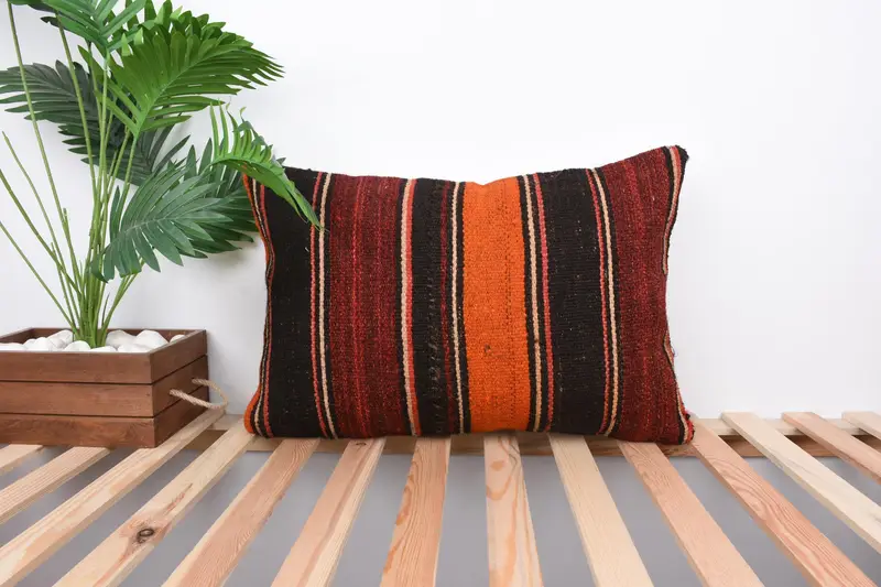16x24 Orange Cushion, Interior Designer Pillow, Antique Pillows, Kilim Rug Pillow, Indoor Pillow Case, Handmade Kilim Cushion, Pillow - 1