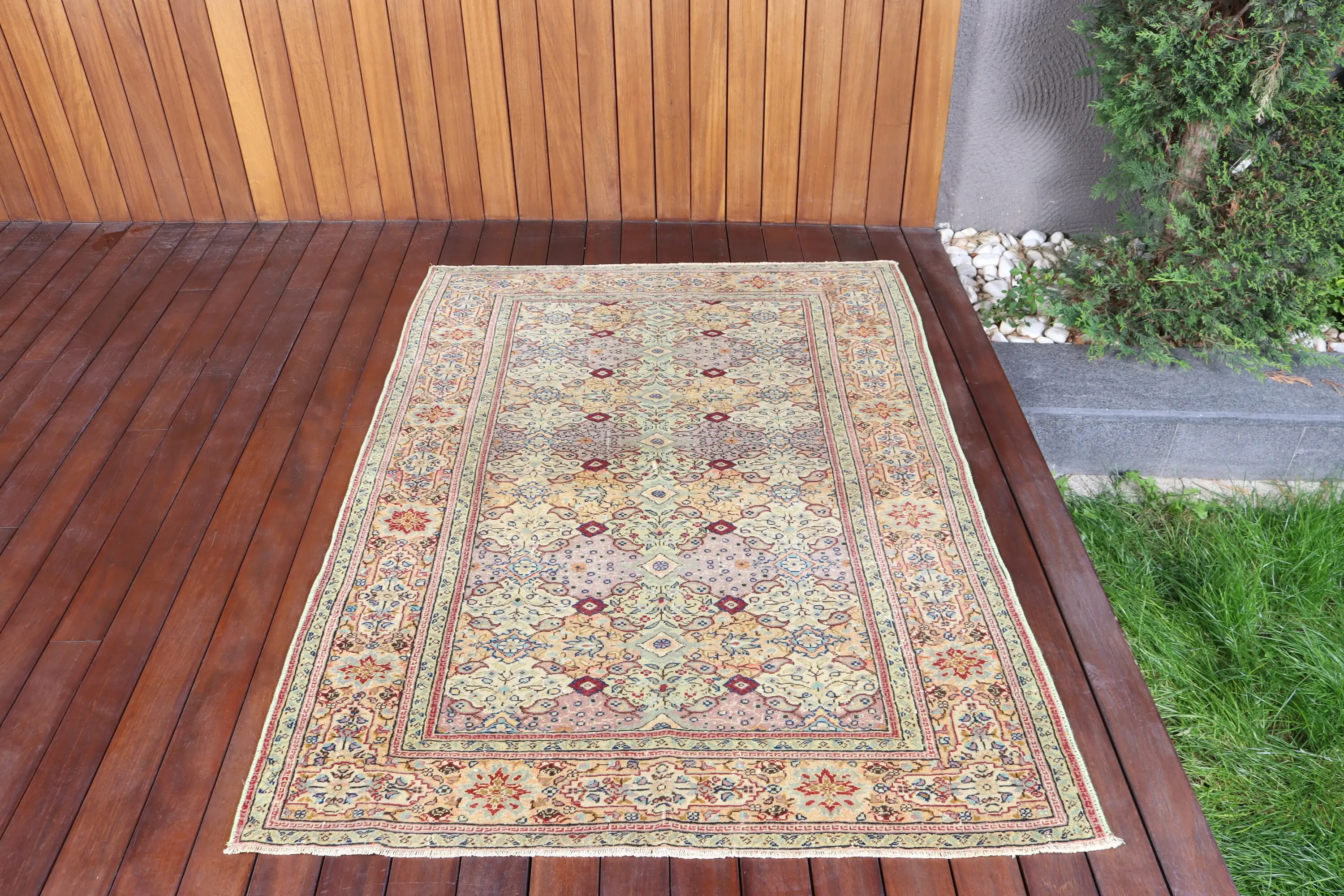 Vintage Rug, 3.9x5.5 ft Accent Turkish Rug, Red Blue Oriental Rug - 1