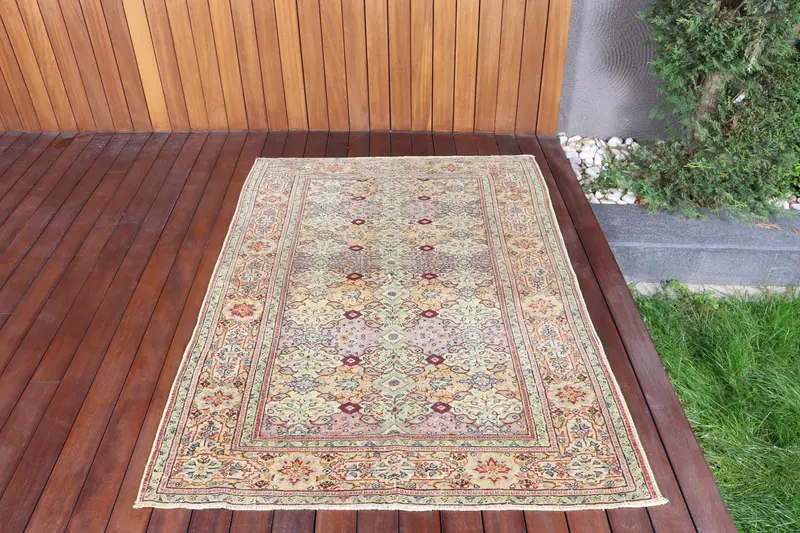 Alfombra Oriental Amarilla 1,1x1,7m con Detalles en Azul