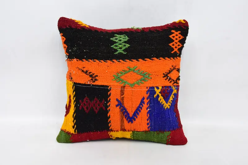 Meditation Cushion Case, Pillow Cover, 16x16 Orange Pillow Sham, Custom Cushion Cover, Antique Pillows, Turkish Pillow, Pillow for Sofa - 1