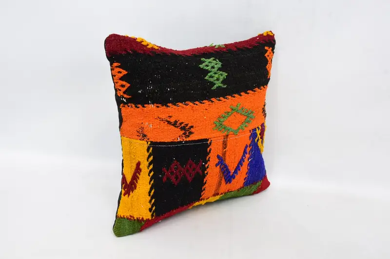 Meditation Cushion Case, Pillow Cover, 16x16 Orange Pillow Sham, Custom Cushion Cover, Antique Pillows, Turkish Pillow, Pillow for Sofa - 3