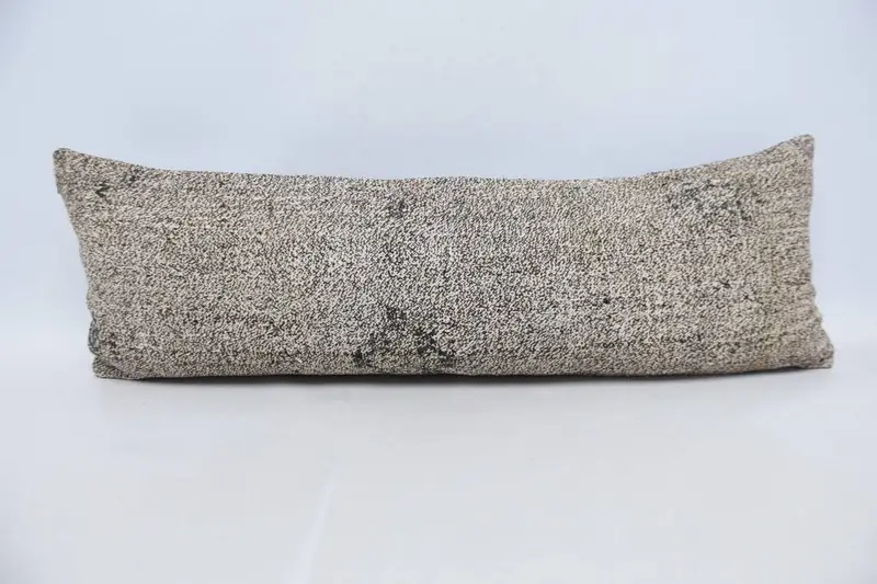 Funda de almohada turca marrón a cuadros, almohada tejida a mano de regalo de 12x35 pulgadas - 1