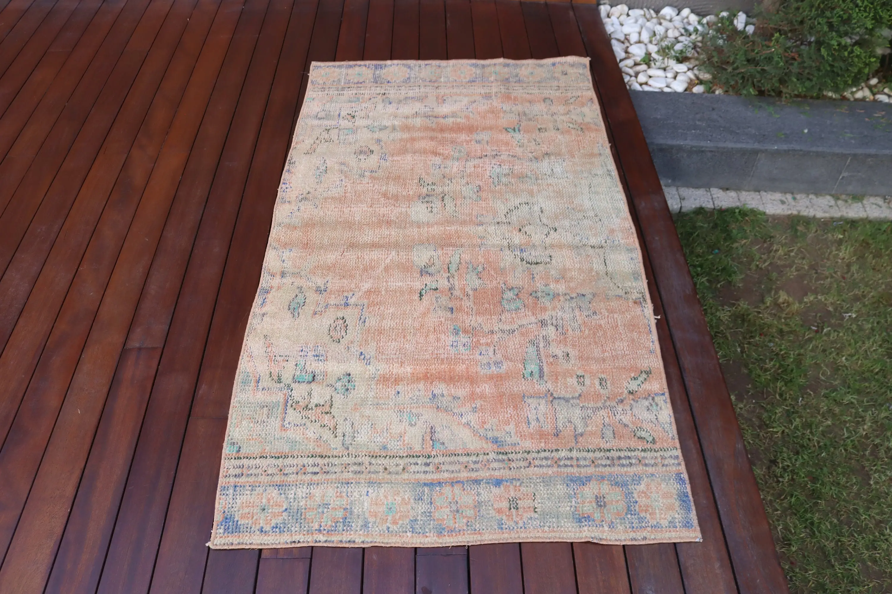Alfombra de 2,97x5,3 pies, alfombra turca decorativa, alfombra Ikat naranja - 1